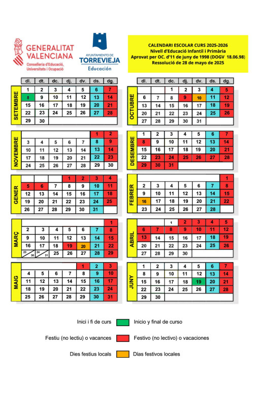 Calendario Escolar curso 2025-2026