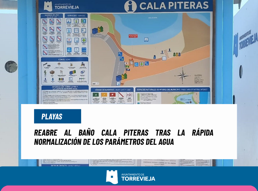 REABRE AL BAÑO CALA PITERAS TRAS LA RÁPIDA NORMALIZACIÓN DE LOS PARÁMETROS DEL AGUA