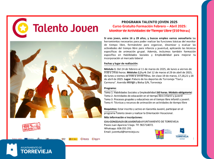 JUVENTUD ABRE INSCRIPCIONES PARA EL CURSO DE MONITOR DE ACTIVIDADES DE OCIO EDUCATIVO Y TIEMPO LIBRE INFANTIL Y JUVENIL